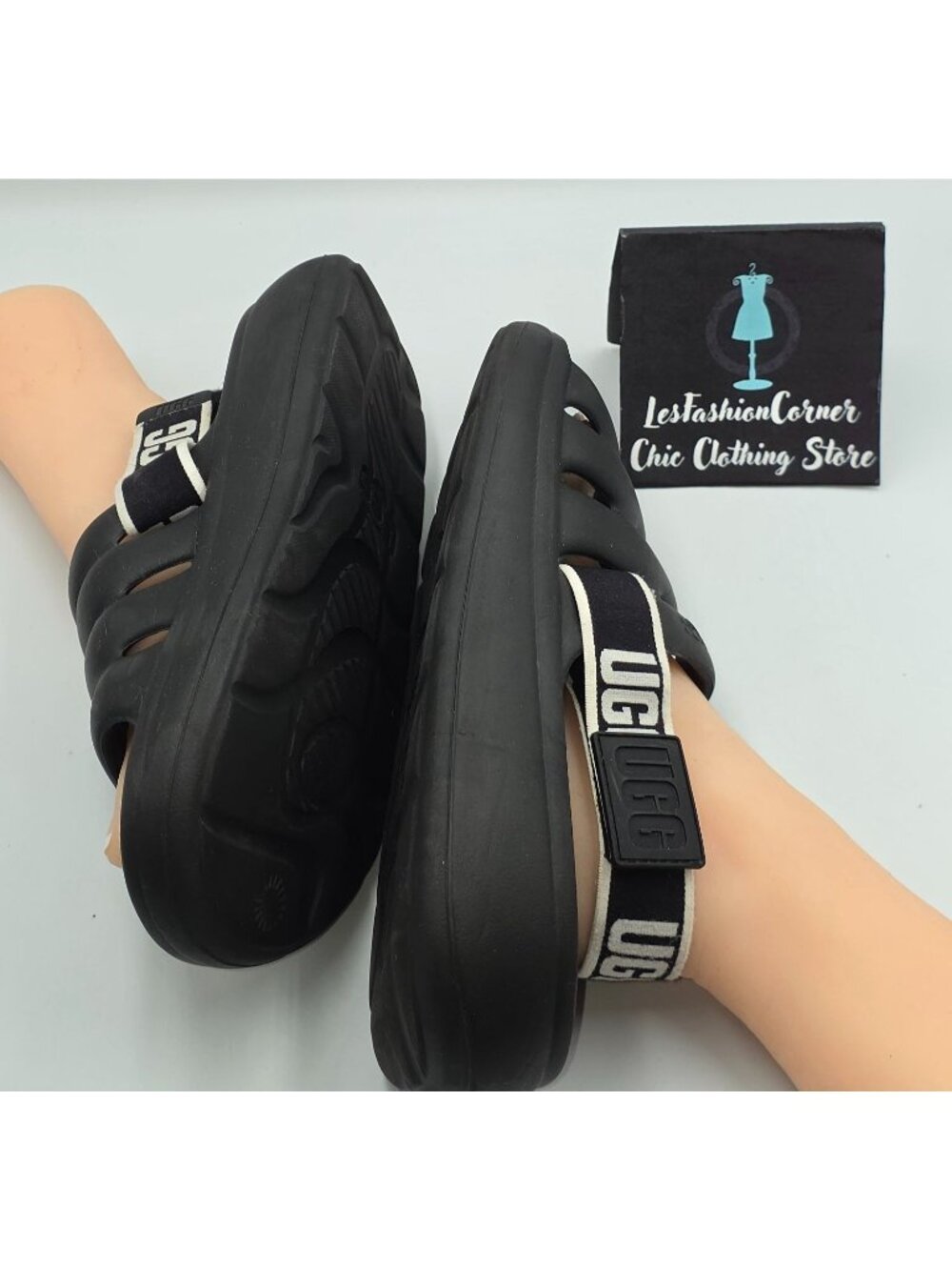 UGG Women's Black Sport Yeah Slide Logo Slingback Strap Sandals Size 10 3829 - Picture 11 of 16